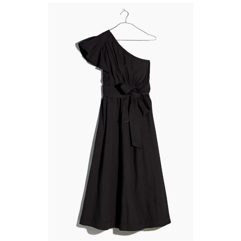 Madewell $158 Ruffled One Shoulder Midi Dress Black Size 00 NK491